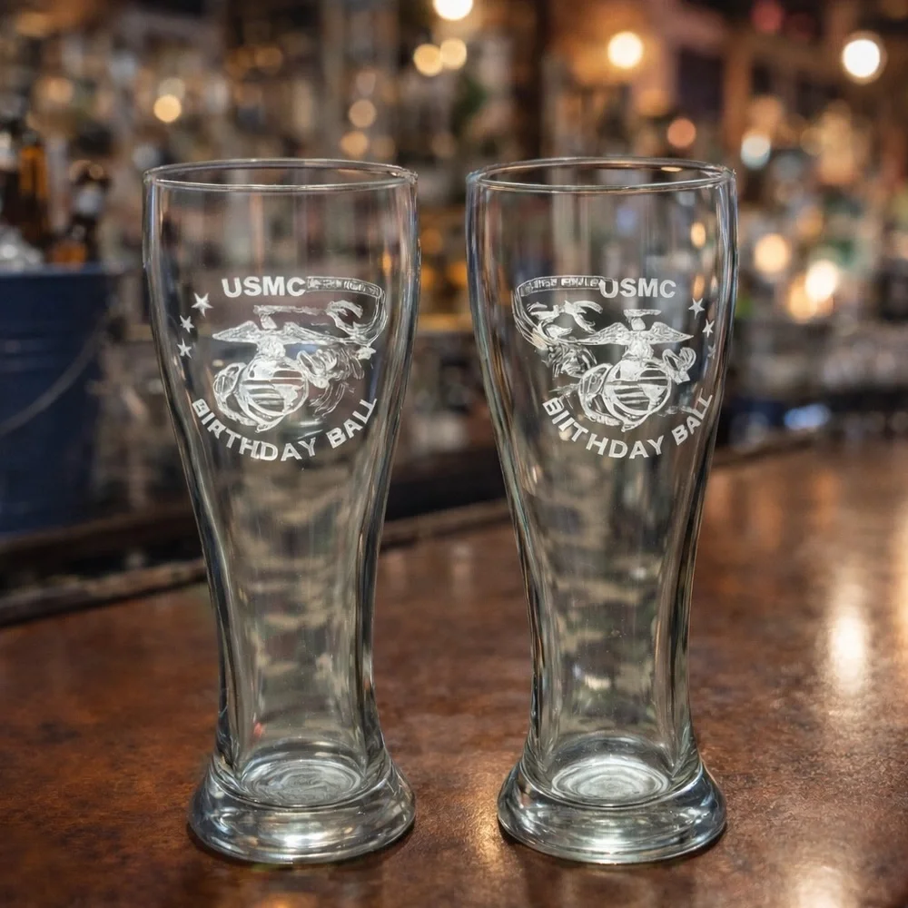 USMC 238 Birthday Ball Pilsner Glass Set Combat Logistics Regiment 25